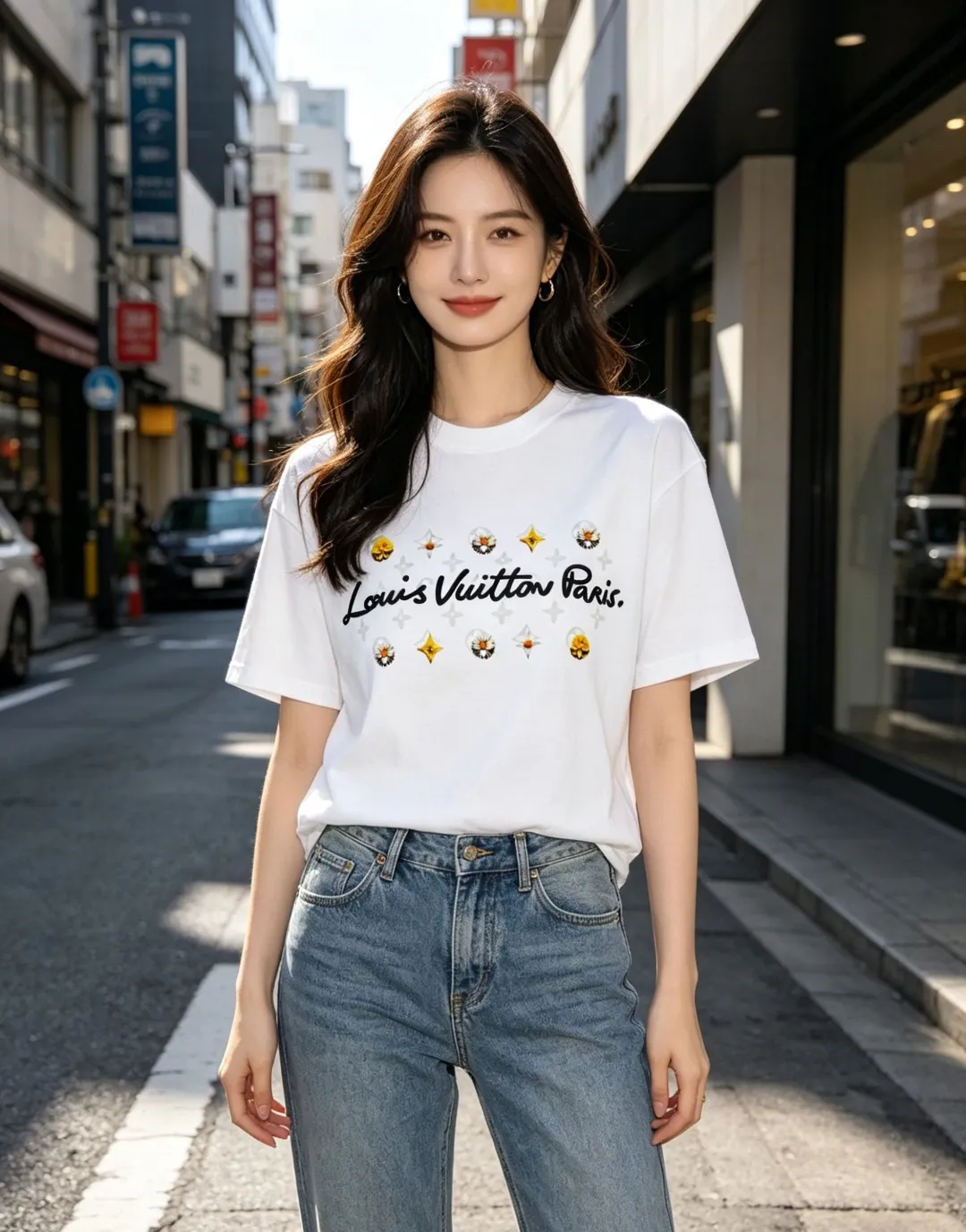 Louis Vuitton/Louis Vuitton 26ss daisy letter print short sleeves